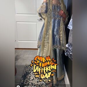 Blue and Gold shimmer top and gharara eid fancy desi